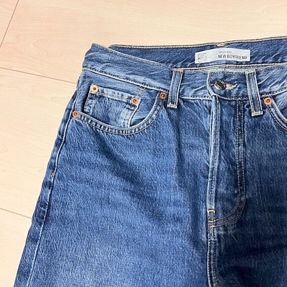 Topshop Moto New Boyfriend Button Fly Jeans 100% Cotton Rigid Denim Sz 25 Blue - Picture 5 of 12